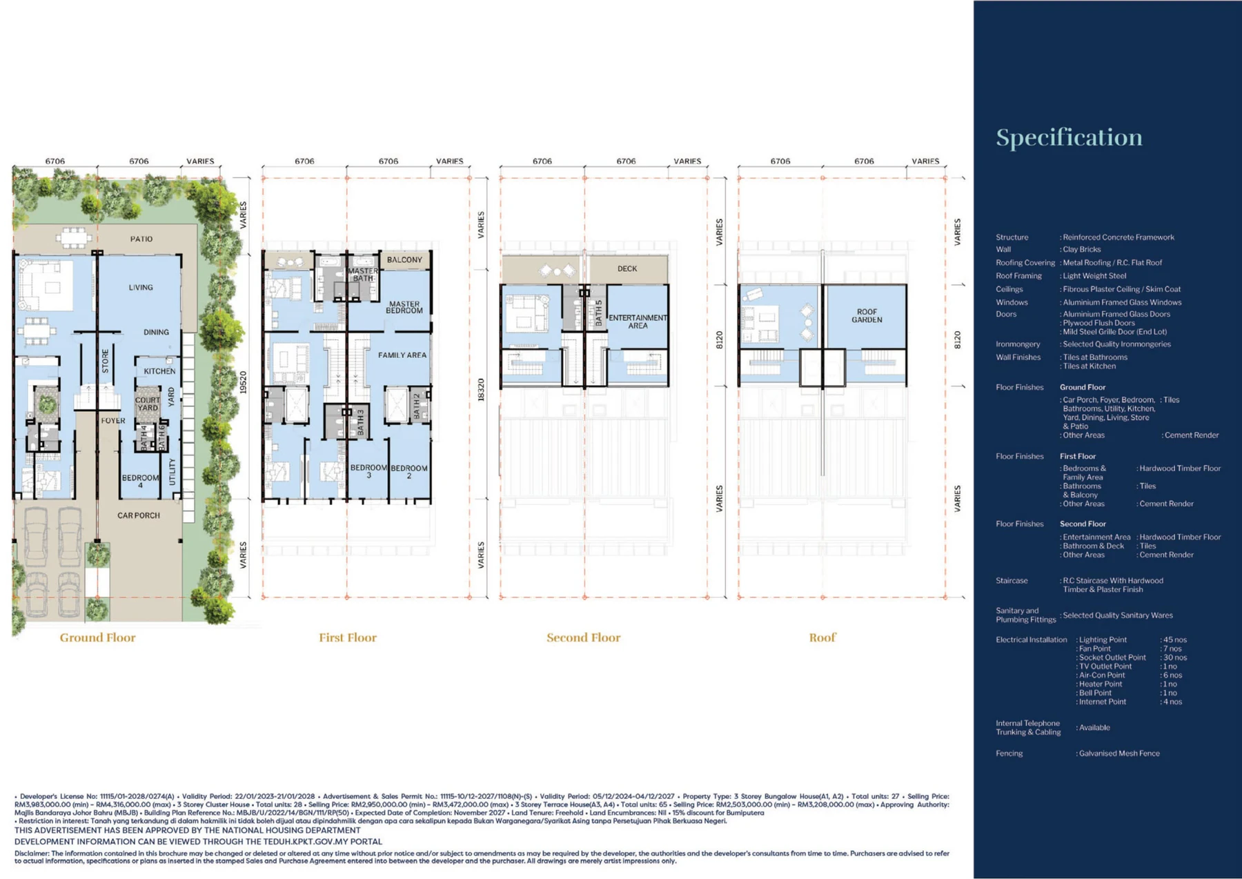 Senibong Hills 三层 Link House floor plan