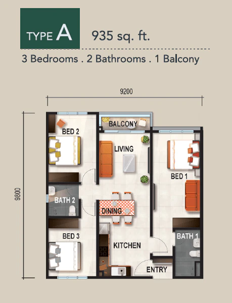 Verte Residence Type A floor plan