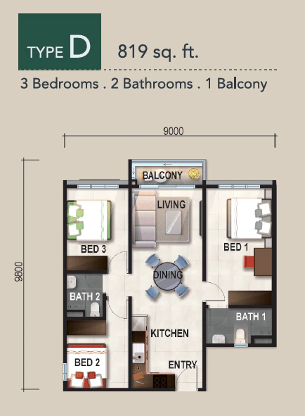 Verte Residence Type D floor plan